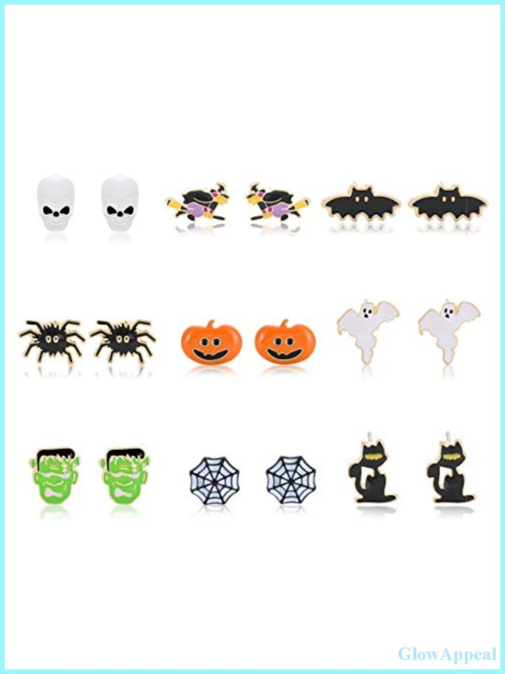 9 Pairs Halloween Stud Earrings for Women - Spider Web, Pumpkin, Ghost, Bat